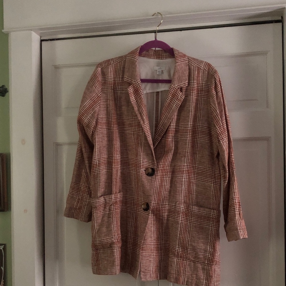 J. Jill Pink Plaid Relaxed Blazer Jacket